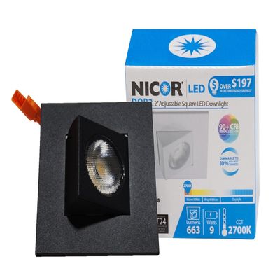 Nicor Lighting 2 inch Square Eyeball LED Downlight in Black, 3000K (DQR2-AA-10-120-3K-BK)