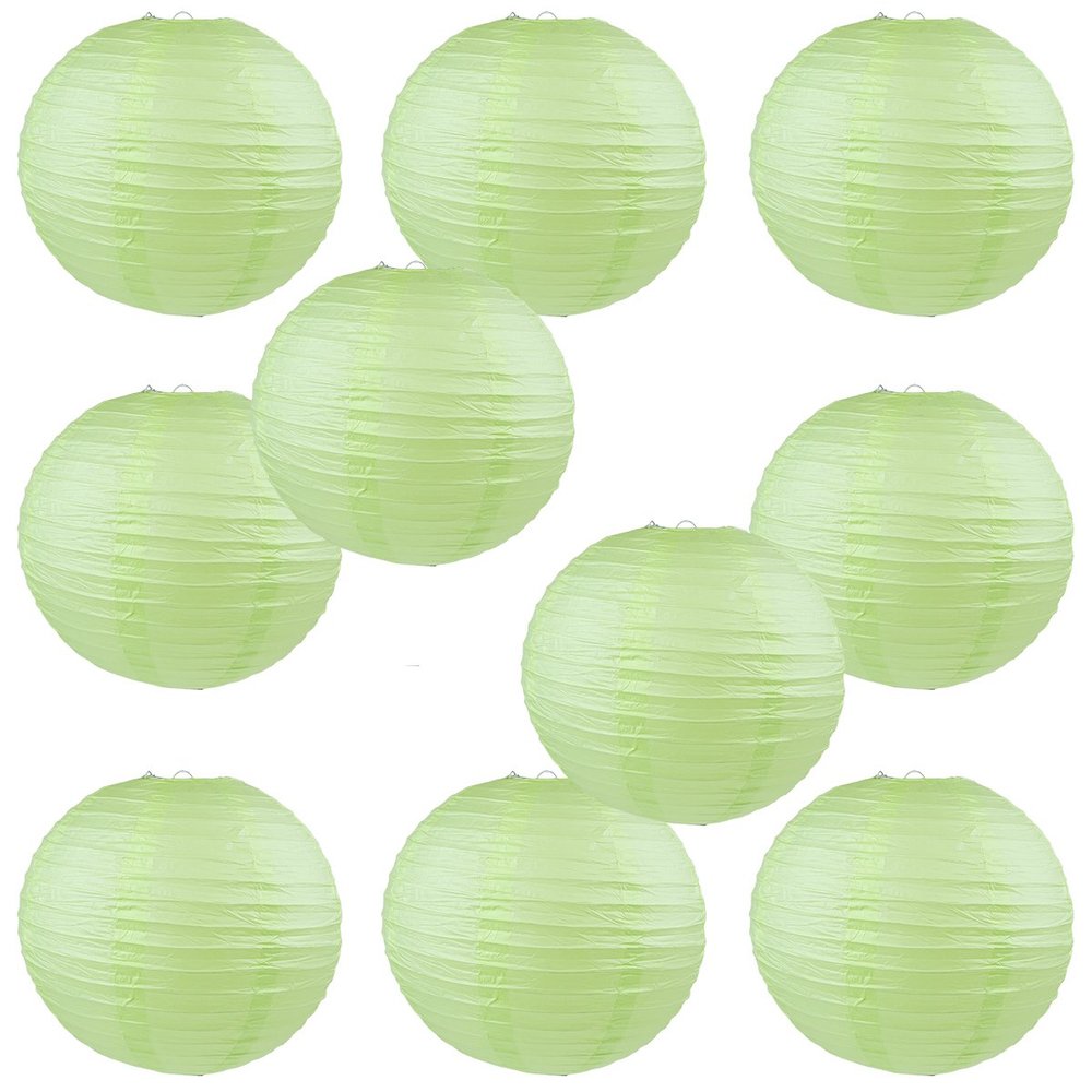 WYZworks - Round Paper Lanterns 10 Pack (Light Apple Green, 14") - Hanging Paper Lanterns Lamp for Wedding, Birthday, Party and Home Decorations with 8", 10", 12", 16" Option