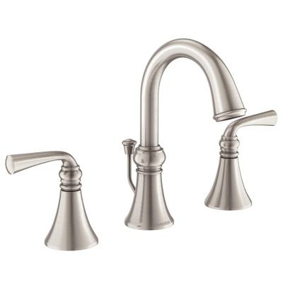 Moen Wetherly Spot Resist Brushed Nickel Two-Handle Widespread Bathroom Faucet with Valve Included, 3-hole Deck Mounted Setup, WS84855SRN