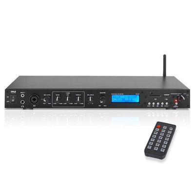 Pyle Rack Mount Studio Pre-Amplifier - Audio Receiver System w/ Digital LCD Display Bluetooth FM Radio Recording Mode Remote Control USB Flash or SD Card Reader Input and Output Jack - PPRE70BT