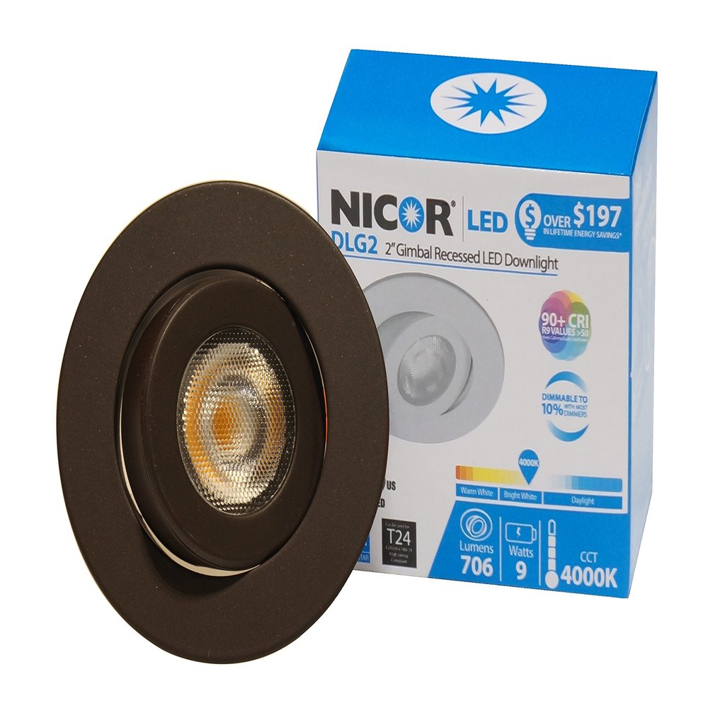 NICOR Lighting 2 inch LED Gimbal Downlight in Oil-Rubbed Bronze, 3000K (DLG2-10-120-3K-OB)