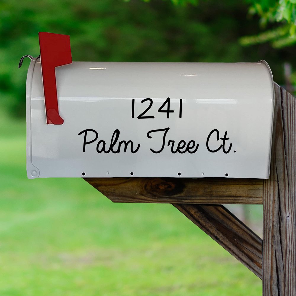Personalized Mailbox Decal Set of 2 Decals With Street Address & Street Name Custom Design Mailbox Sticker Vinyl Letters VWAQ-CMB4 (BLACK)
