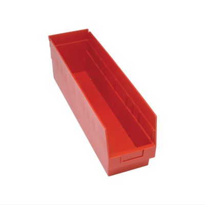 Quantum Storage QSB206 Store-More Heavy-Duty Nesting Plastic Shelf Bins for Pharmacy, Hospital & Warehouse, Hanging Lip & 7 Divider Slots, 24" x 7" x 6", Red, 8-Pack