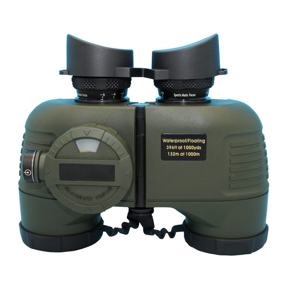 Hooway 7x50 HD Waterproof Military Marine Binoculars w/Internal Rangefinder & Compass for,Bird Watching,Boating and More(Army Green) 