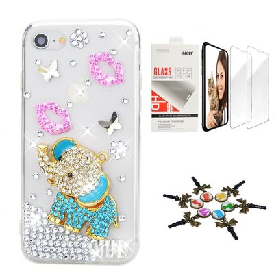 STENES Bling Case Compatible with iPhone 7 Plus/iPhone 8 Plus - Stylish - 3D Handmade [Sparkle Series] Elephant Sexy Lips Design Cover with Screen Protector [2 Pack] - Green