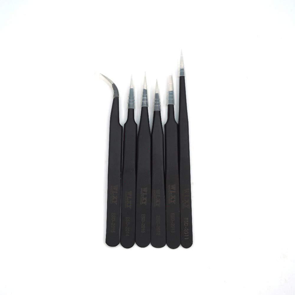 Stainless Steel Tweezers Set Precision Anti Static Tweezers for BGA Work Repair Tools Kit ESD-10,11,12,13,14,15