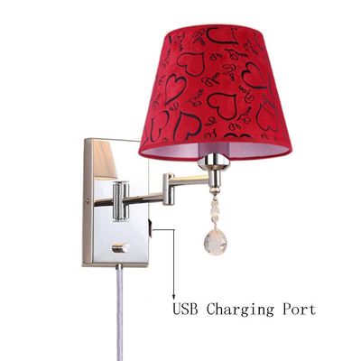 LIN XIAO HAO mayu USB Reading Plug-in Wall Lamp Swing Arm Light,Bedside Reading Living Room Wall Lamp Light,USB Charging Port,Metal & Cloth Wall Sconces (Size : 32cm25cm)