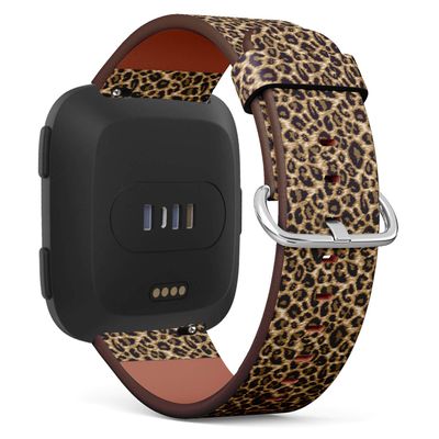 Compatible with Fitbit Versa/Versa 2 / Versa LITE/Leather Watch Wrist Band Strap Bracelet with Quick-Release Pins (Leopard Skin)