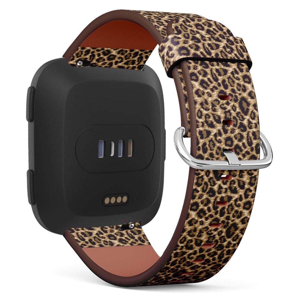 Compatible with Fitbit Versa/Versa 2 / Versa LITE/Leather Watch Wrist Band Strap Bracelet with Quick-Release Pins (Leopard Skin)
