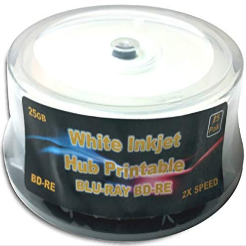 25-Pak 25GB White Inkjet HUB Printable 2X BLU-RAY BD-RE's in Cakebox