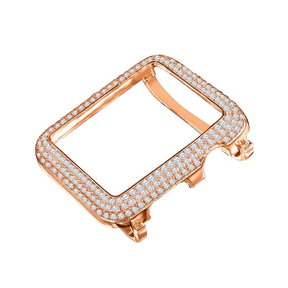 14K Rose Gold Finish Simulated Diamond 42 mm Compatible with Apple Watch Bezel Series # 3 Cover Case