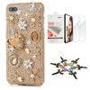 STENES Bling Case Compatible with iPhone 7 Plus/iPhone 8 Plus - Stylish - 3D Handmade [Sparkle Series] Bag Crown Rose Flowers Floral Design Cover with Screen Protector [2 Pack] - Champagne view 1