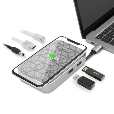 Moshi Symbus Q USB C Hub, 6-in-1 Docking Station with 15W Wireless Charger for iPhone 12 Series, AirPods Pro/Galaxy/Pixel, HDMI 4K HDR, USB C PD Fast-Charging 60W, Dual USB-A, Gigabit Ethernet Port