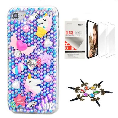 STENES Bling Case Compatible with iPhone 7 Plus/iPhone 8 Plus - Stylish - 3D Handmade [Sparkle Series] Unicorn Star Design Cover with Screen Protector [2 Pack] - Fantasy