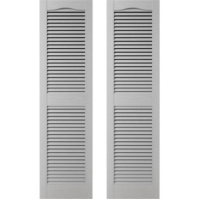 Builders Edge 14.5 in. W x 73 in. H, Custom Cathedral Top Center Mullion, Open Louver Shutters, Includes Matching Installation Spikes (Per Pair), 030 - Paintable