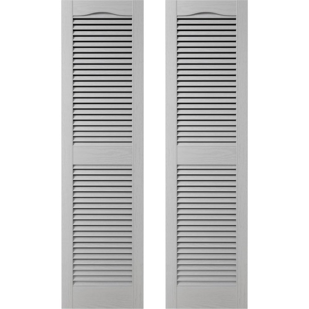 Builders Edge 14.5 in. W x 73 in. H, Custom Cathedral Top Center Mullion, Open Louver Shutters, Includes Matching Installation Spikes (Per Pair), 030 - Paintable