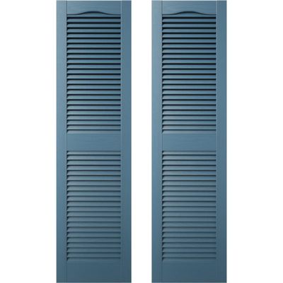 Builders Edge 14.5 in. W x 69 in. H, Custom Cathedral Top Center Mullion, Open Louver Shutters, Includes Matching Installation Spikes (Per Pair), 036 - Classic Blue