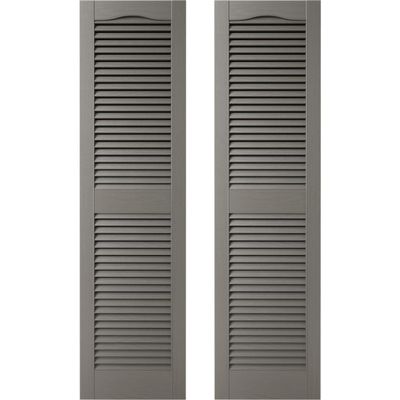 Builders Edge 12 in. W x 73 in. H Builders Edge, Custom Cathedral Top Center Mullion, Open Louver Shutters, Includes Matching Installation Spikes (Per Pair), 018 - Tuxedo Grey
