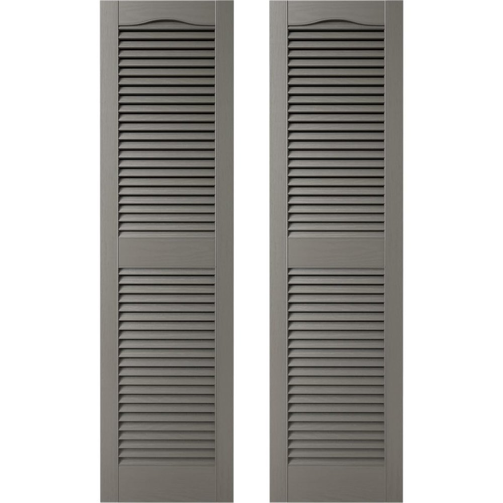 Builders Edge 12 in. W x 73 in. H Builders Edge, Custom Cathedral Top Center Mullion, Open Louver Shutters, Includes Matching Installation Spikes (Per Pair), 018 - Tuxedo Grey