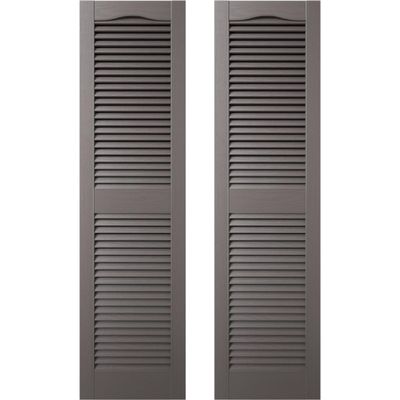 Builders Edge 12 in. W x 41 in. H Builders Edge, Custom Cathedral Top Center Mullion, Open Louver Shutters, Includes Matching Installation Spikes (Per Pair), 010 - Musket Brown