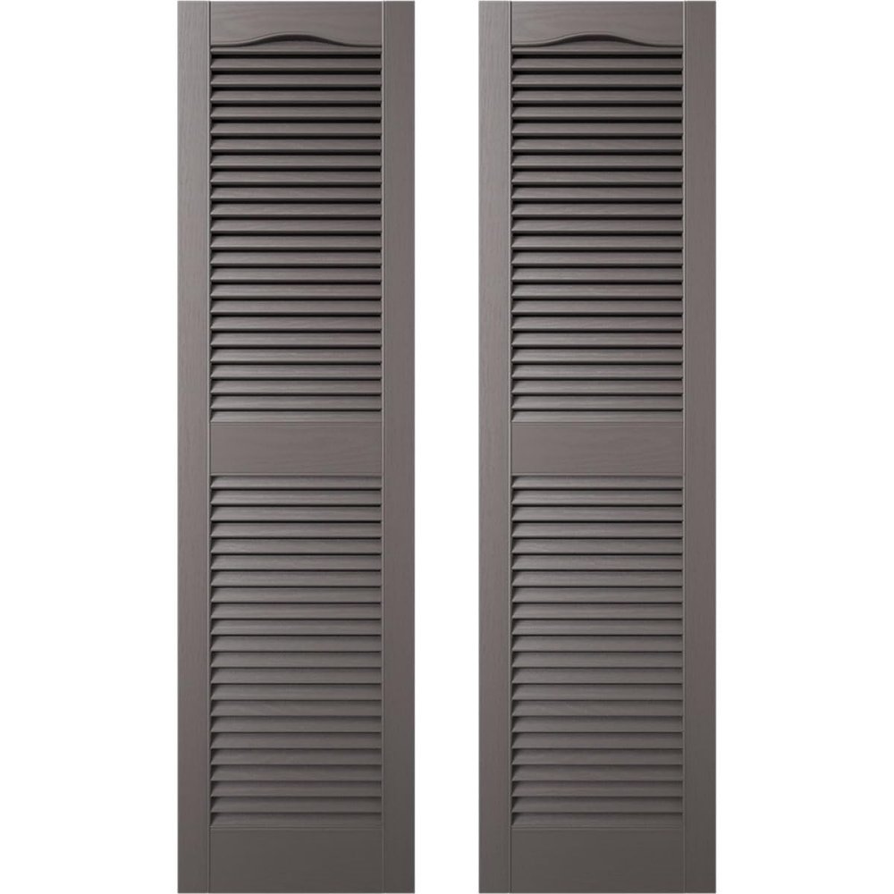 Builders Edge 12 in. W x 41 in. H Builders Edge, Custom Cathedral Top Center Mullion, Open Louver Shutters, Includes Matching Installation Spikes (Per Pair), 010 - Musket Brown
