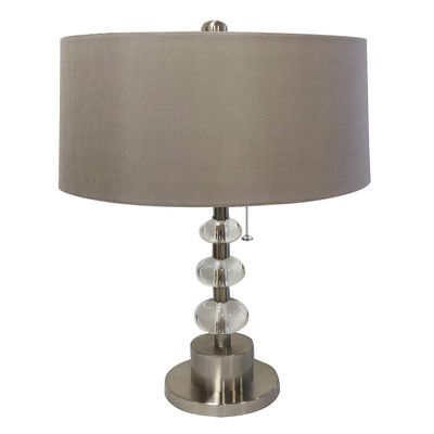 Royal Designs LBO-1005BN-HB-635-14GR Lamp Base with Crystal Ball Accents and Shallow Drum Hardback Lamp Shade, Brush Nickel Lamp Base and Gray Shade