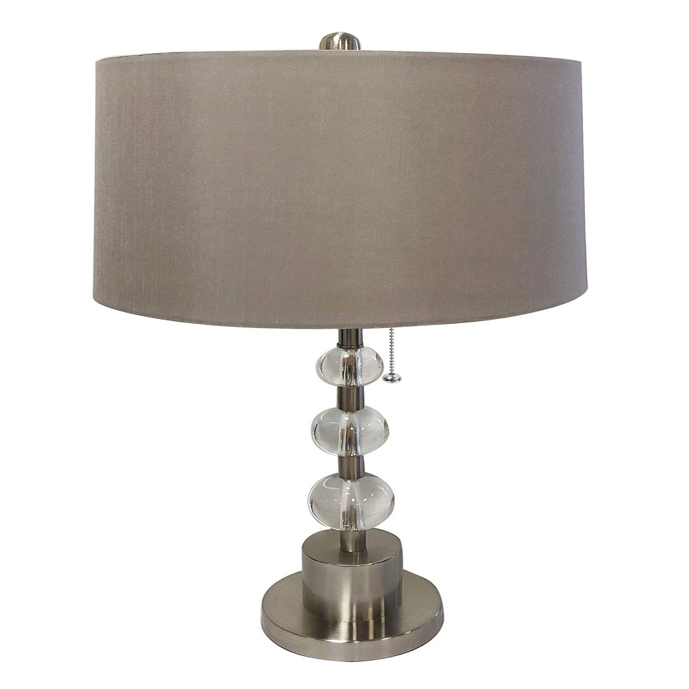 Royal Designs LBO-1005BN-HB-635-14GR Lamp Base with Crystal Ball Accents and Shallow Drum Hardback Lamp Shade, Brush Nickel Lamp Base and Gray Shade