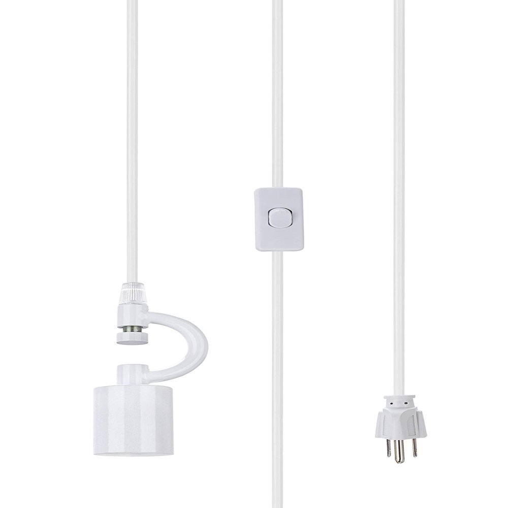 Aspen Creative, White, 72199-21 One Plug-in Swag Pendant Light Conversion Kit with Transitional Hardback Empire Fabric Lamp Shade, 12" Width