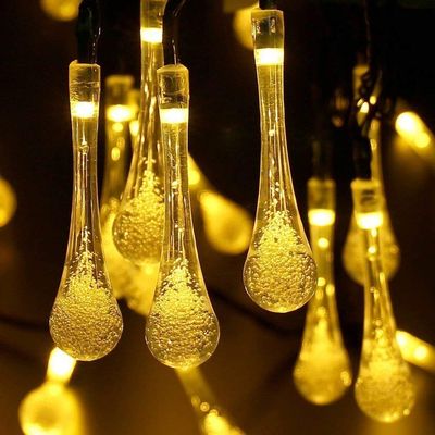 EONLYX Solar Drop String Lights, 20ft 30LEDs Water Drop Fairy Lights Waterproof for Home Indoor Garden Lawn Patio Trees Weddings (Warm White)