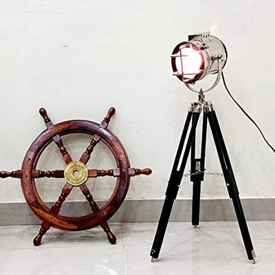 THOR INSTRUMENTS Modern Retro Focus Floor Lamp Searchlight Art Decor Tripod Chrome/Silver/Nickel Finish and Black Tripod Rustic Vintage Home Decor Gifts
