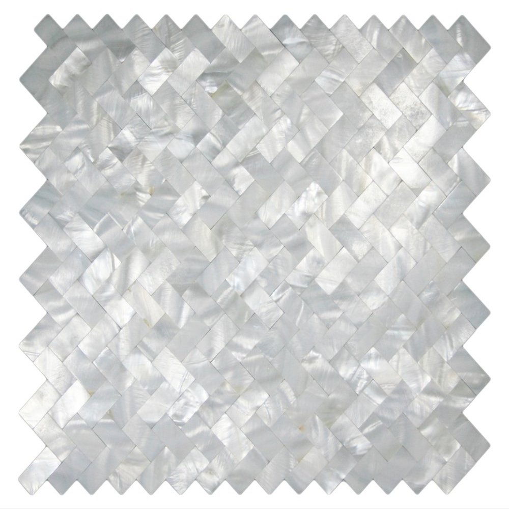 CNK Tile White Groutless Herringbone Pearl Backsplash Tile - 12" x 12" Polished Mother of Pearl for Kitchen Bathroom and Home Dcor Seamless Installation Durable & Easy Maintenance Pack of 1
