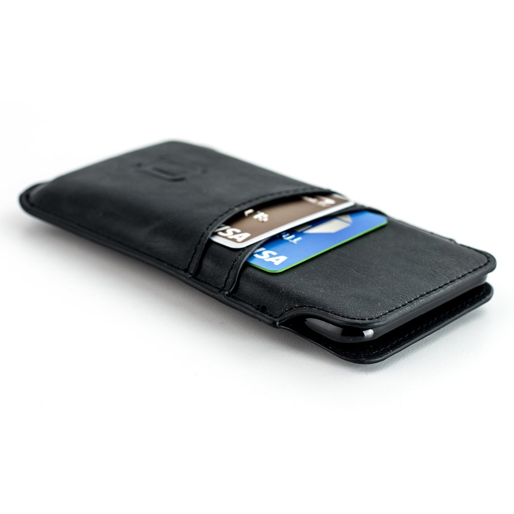 Dockem Provincial Wallet Sleeve for 6.5-6.7" iPhones, Vintage PU Leather, 2 Card Slots [Black]