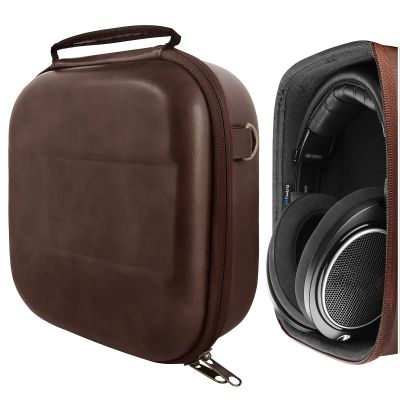 Geekria Shield Headphones Case Compatible with Sennheiser HD 550/505/599/598/560S/559/558/555/400 Pro, Replacement Hard Shell Travel Carrying Bag with Cable Storage (PU Brown)
