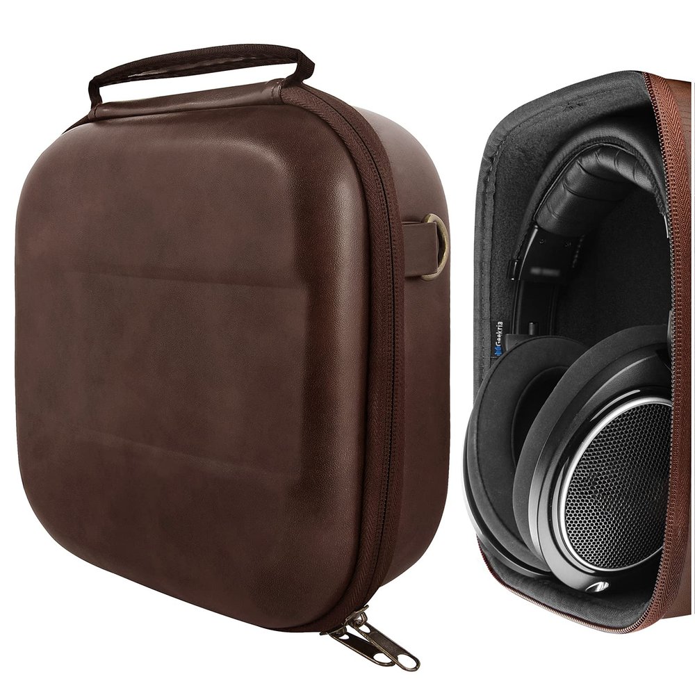 Geekria Shield Headphones Case Compatible with Sennheiser HD 550/505/599/598/560S/559/558/555/400 Pro, Replacement Hard Shell Travel Carrying Bag with Cable Storage (PU Brown)