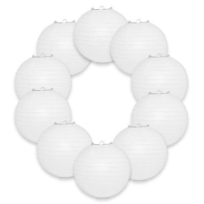 PaperLanternStore.com BULK CASE 18 Inch White Round Paper Lantern, Hanging Decorations, Even Ribbing, Hanging Decoration (10 PACK)