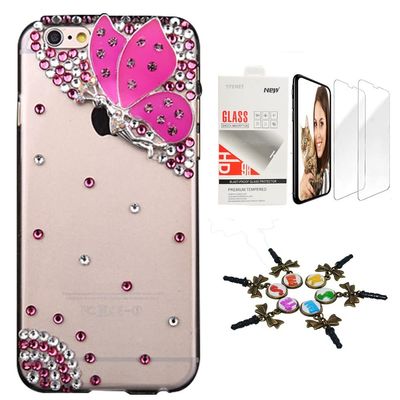 STENES Bling Case Compatible with iPhone 5/5S/SE - Stylish - 3D Handmade [Sparkle Series] Butterfly Fairy Design Cover with Screen Protector [2 Pack] - Peach