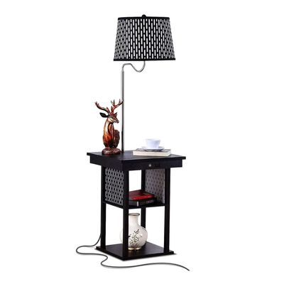 Brightech Madison Side Table with Lamp Combo with LED Bulb, Desk Lamp with USB Port, Bedside Reading Light, Modern End Table with Floor Lamp for Bedroom, Living Room, Office - Black
