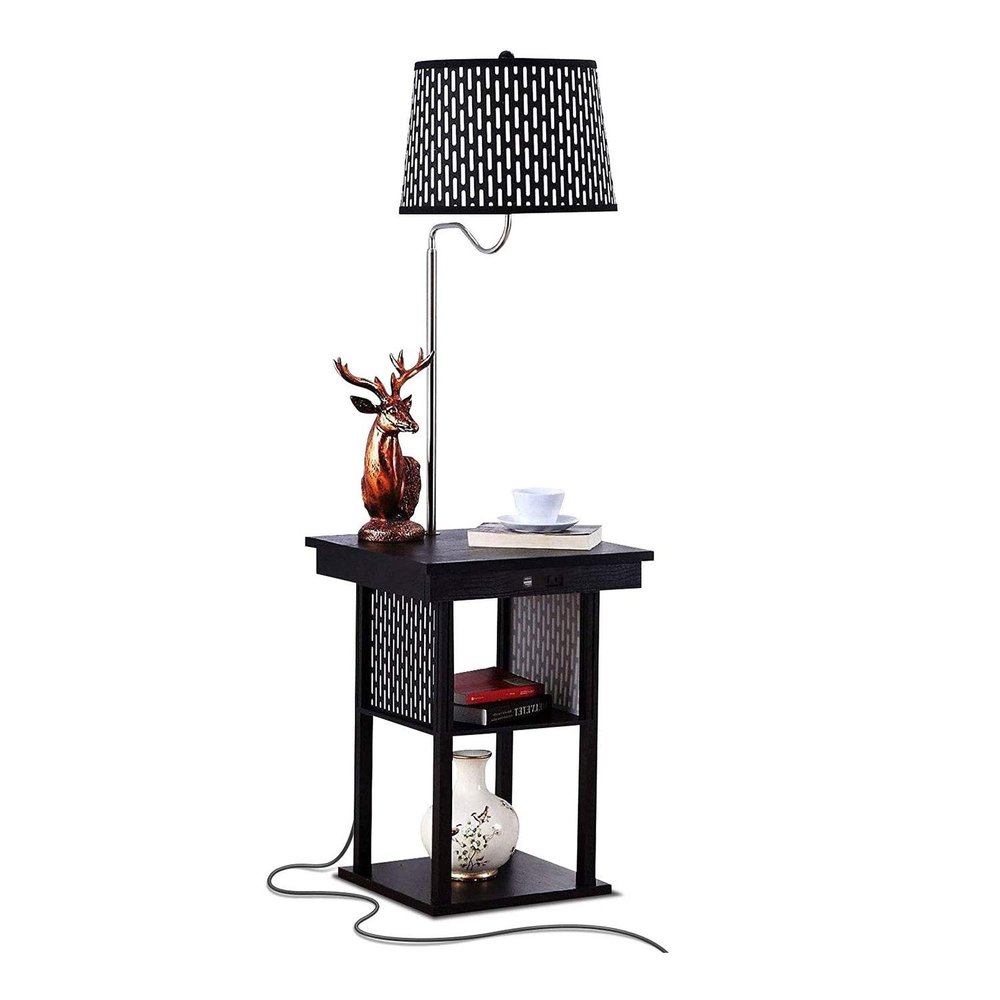 Brightech Madison Side Table with Lamp Combo with LED Bulb, Desk Lamp with USB Port, Bedside Reading Light, Modern End Table with Floor Lamp for Bedroom, Living Room, Office - Black
