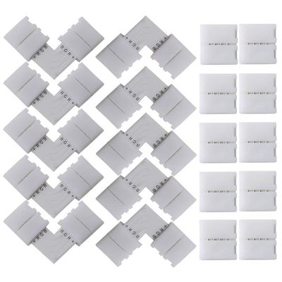 FULARR 20-Piece LED Strip Light Connector Set: 10 L-Shape, 10 Gapless Connectors, 10mm Non-Waterproof Snap Down, Strip to Strip Solderless Adapter