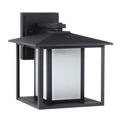 Generation Lighting 89031-12 Lighting Hunnington-100W One Light Outdoor Wall Lantern in Contemporary Style-9 Inch Wide by 14 Inch high Black, Etched Seeded Glass Panels