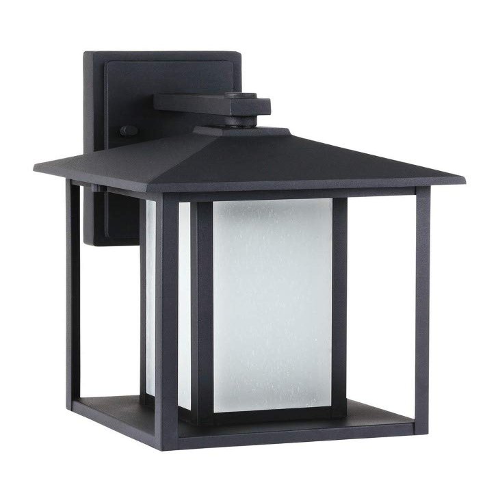 Generation Lighting 89031-12 Lighting Hunnington-100W One Light Outdoor Wall Lantern in Contemporary Style-9 Inch Wide by 14 Inch high Black, Etched Seeded Glass Panels