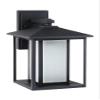 Generation Lighting 89031-12 Lighting Hunnington-100W One Light Outdoor Wall Lantern in Contemporary Style-9 Inch Wide by 14 Inch high Black, Etched Seeded Glass Panels view 2