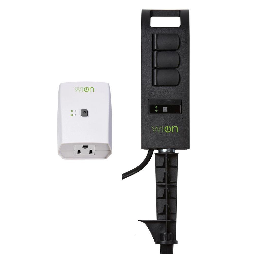 Woods WiOn 50063 Smart Plug-In Indoor and Outdoor Wi-Fi Switch and Yard Stake Bundle, 1 Grounded Outlet and 3 Grounded Outlets