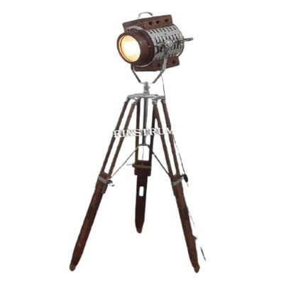 THOR INSTRUMENTS Vintage Studio Theater Spot Light Designer Heavy Wooden Tripod Search Light Spot Lamp Rustic Vintage Home Decor Gifts