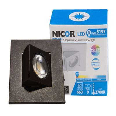 Nicor Lighting 2 inch Square Eyeball LED Downlight in Oil-Rubbed Bronze, 3000K (DQR2-AA-10-120-3K-OB)
