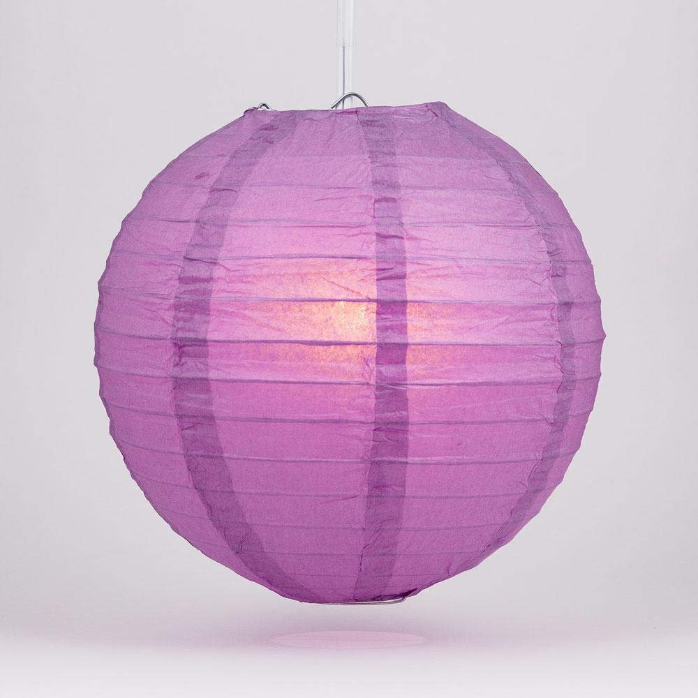Quasimoon PaperLanternStore.com 16 Inch Violet Even Ribbing Round Paper Lantern (10 Pack)