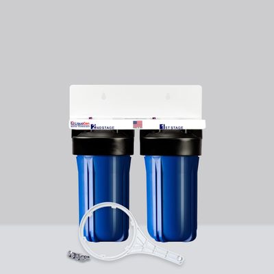 LiquaGen - Space Saver 2 Stage Whole House Water Filtration System - 1" Inch Inlets (Blue - No Filters)