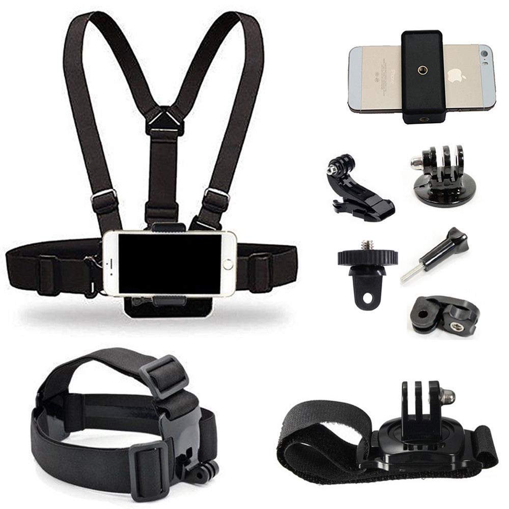Supkeyer Cellphone Selfie Chest + Head + Wrist Mount + Clip for Gopro Hero 12 11 10 9 / DJI InSta360 Sony Action Cam/for iPhone 17 16 15 14 13 12 Pro Max Air