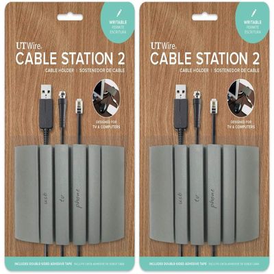 UT Wire UTW-CS04-GY Cable Station-2 Mountable Organizer, Writable Grey | 2pc Pack