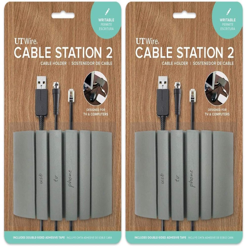 UT Wire UTW-CS04-GY Cable Station-2 Mountable Organizer, Writable Grey | 2pc Pack